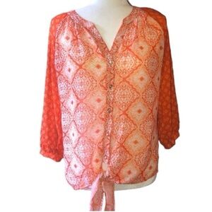 KUT FROM THE KLOTH Orange Tie In Front Button Up Blouse Size S
